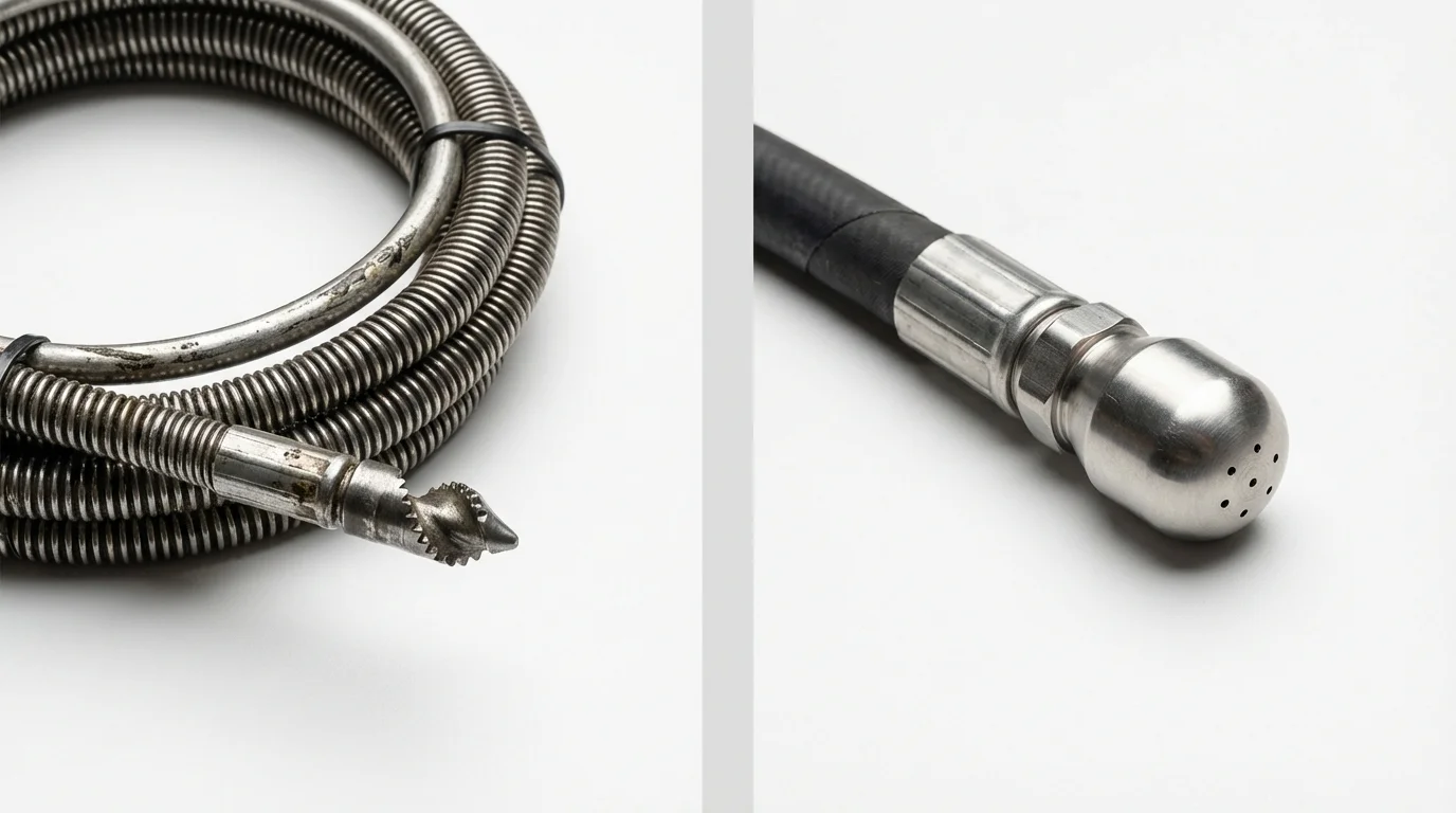 Drain snake cable and hydro jetting nozzle used for drain cleaning in Lawton, MI